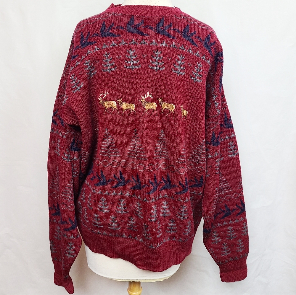 Pendleton Vintage 100% Wool Embroidered Elk And Ducks Knit Sweater